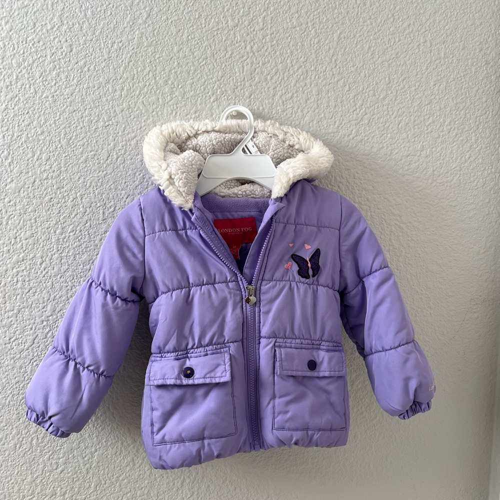 London Fog Lavender Puffer Jacket with Heart Design
